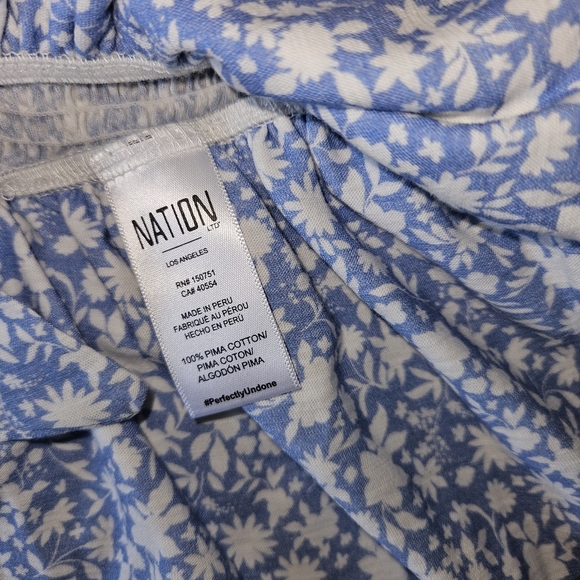 Nation LTD women's jenny floral ruffle pima cotton top blossom blue - Picture 3 of 8